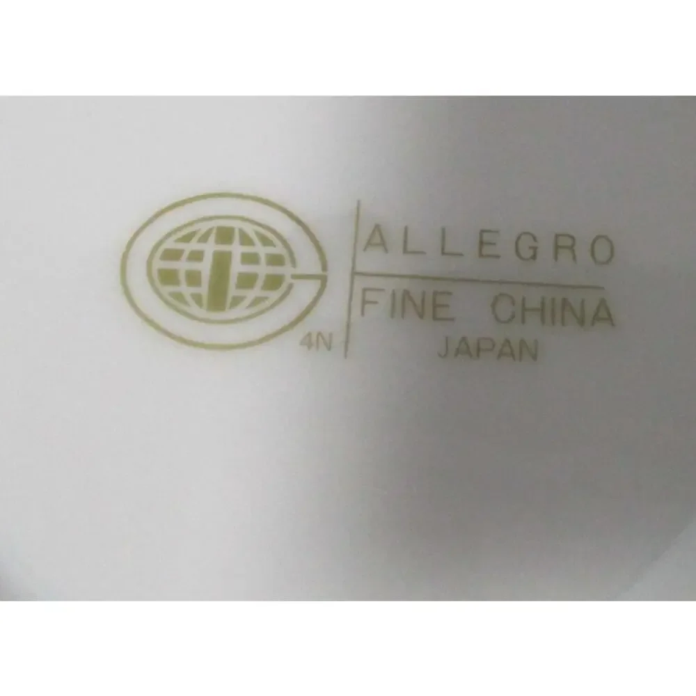 Allergo Fine China Green Scrolls White Gold Trim Gravy Boat With Attached Plate